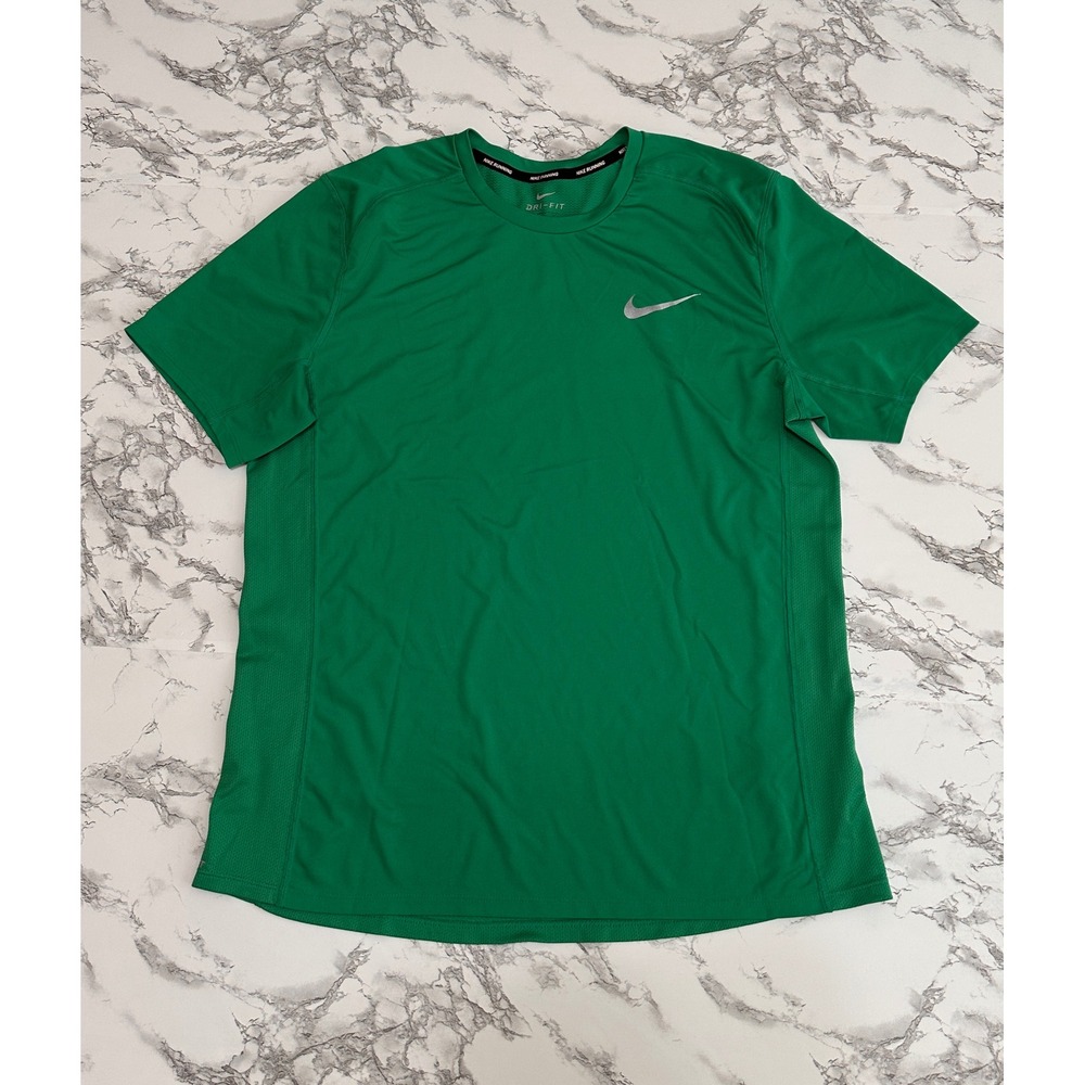 Nike Running Dri-FIT Shirt Mens Large Green Short Sleeve Training Top 833591-324
